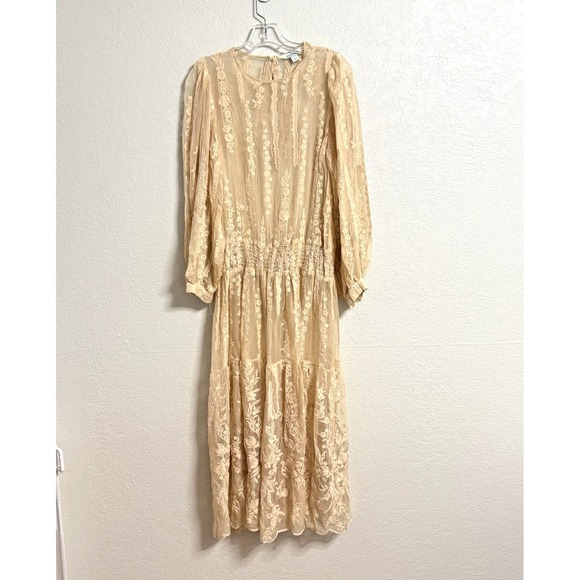 Sundance Dresses & Skirts - Sundance Dress Womens‎ Small Peach Silk Embroidered Sheer Boho Cottage NO LINER
